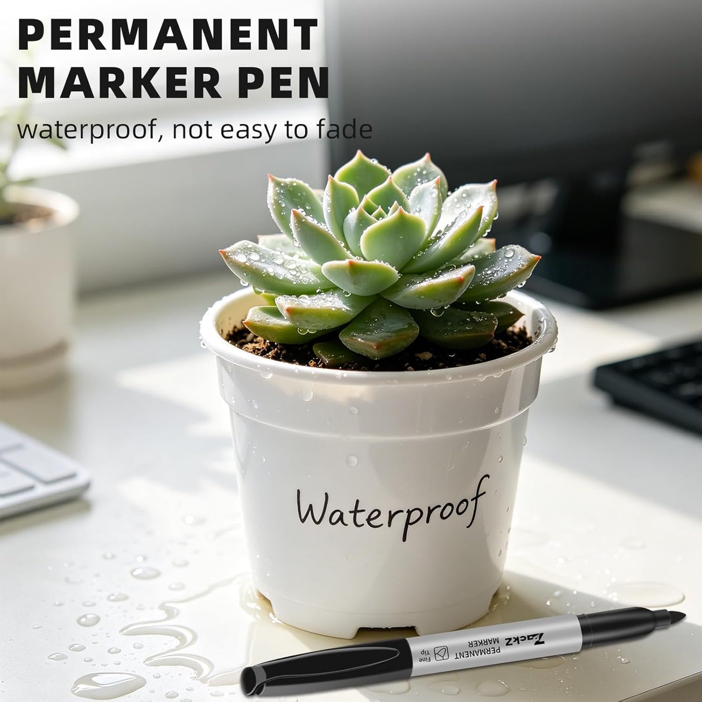 7-ack Fine Point Permanent Markers Bulk Black, 18 Count, Fine Tip, Waterproof & Fade-Resistant Ink, No Smudge, Quick Drying, Writing on Paper, Plastic, Metal, Glass for Home, Office, School
