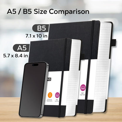 Hardcover Lined Notebook Journal for Writing, 320 Pages Leather Thick College Ruled Notebook Journal with 100GSM Paper, A5 (5.7'' X 8.4'') Daily Journal for Women Men Work Organization, Black