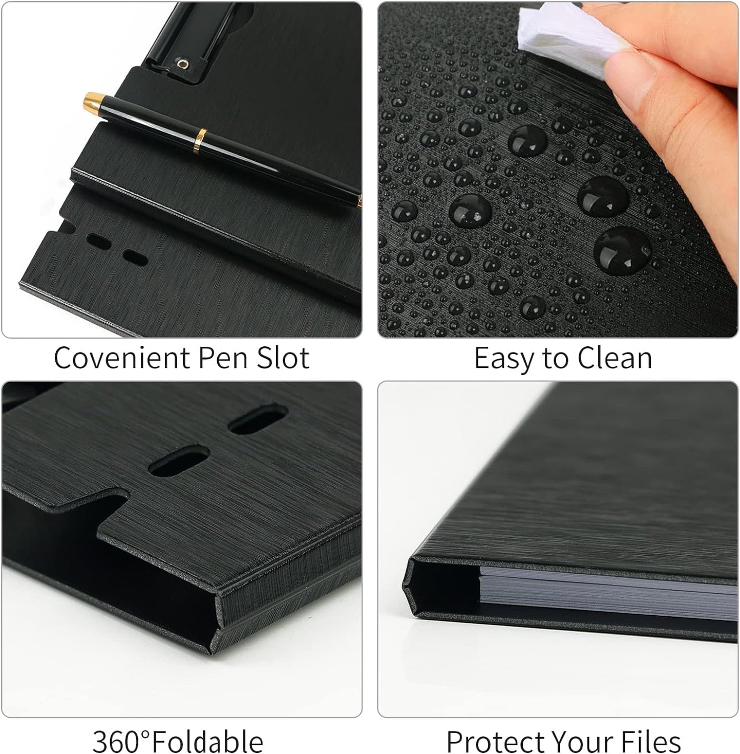 A4 Clipboard Folder,10 Pack Foldable Clipboards with Pocket for Business,Office,School or Restaurant (Black)