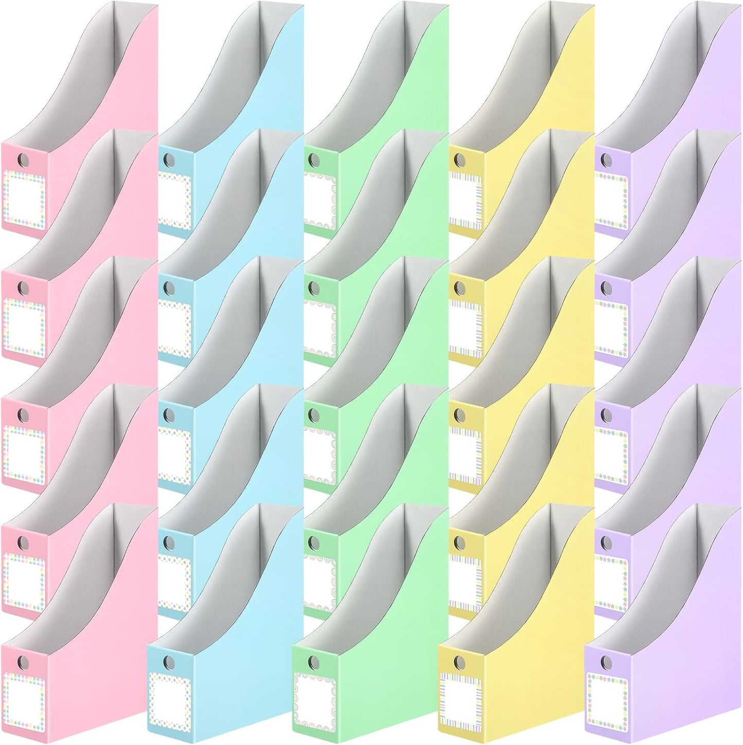 Pasimy 25 Pcs Pastel Cardboard Magazine File Holder Magazine Organizer Book Bin with Label Sticker Multicolor File Storage Box for Desk Shelves Document School Classroom Home Office Supplies