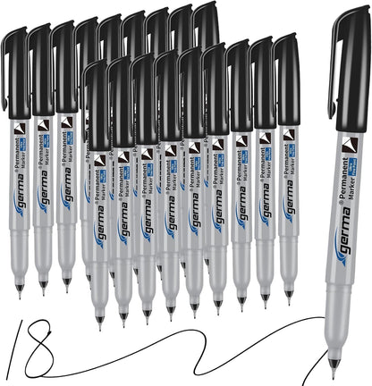Cgerma Ultra Fine Point Permanent Markers Black, 18 Pack Ultra Fine Tip Markers, Waterproof, Quickly Dry, No bleed, Works on Plastic, Wood,Stone, Metal and Glass for School Office Home