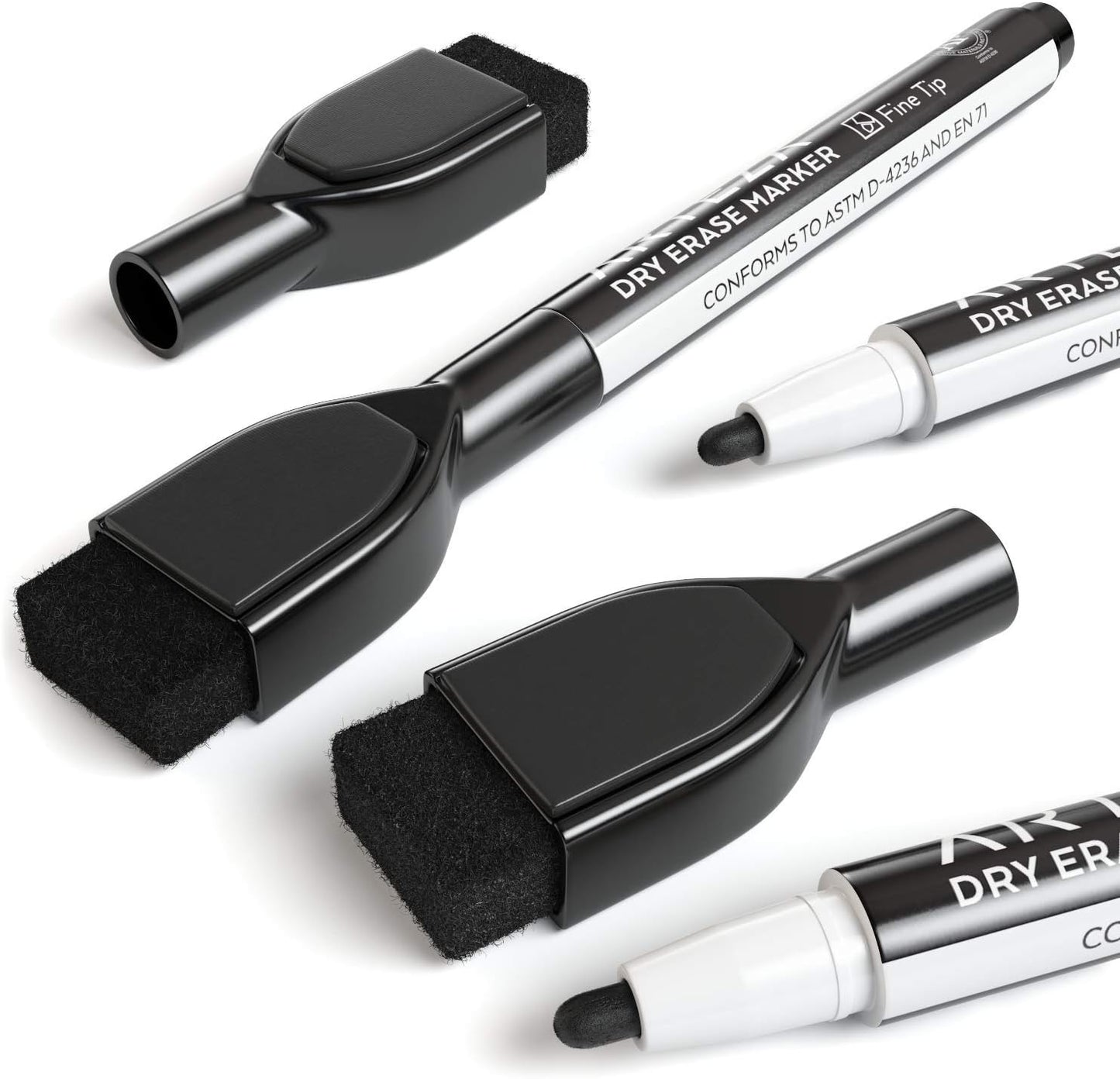 ARTEZA Black Dry Erase Markers with Erasers – Pack of 36 Magnetic Fine Tip Whiteboard Pens with Low-Odor Ink for Office & Home Use