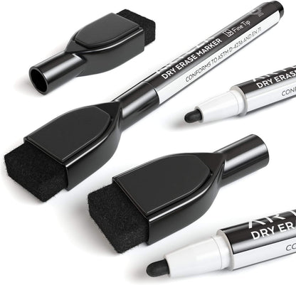 ARTEZA Black Dry Erase Markers with Erasers – Pack of 36 Magnetic Fine Tip Whiteboard Pens with Low-Odor Ink for Office & Home Use