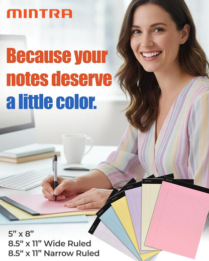 Mintra Office White Legal Pads – Ruled Notepads and Micro-Perforated Sheets, Ideal for Writing, Note-Taking & Creativity, Office, or Professional Use, Basic Pad 6 pack, 8.5"x11" (Narrow Ruled)