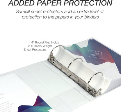 Samsill 1.5 Inch 3 Ring Binders, Economy Round Ring, Clear View Cover, 325 Sheet Capacity - for School, Home, Office - White, 4 Pack