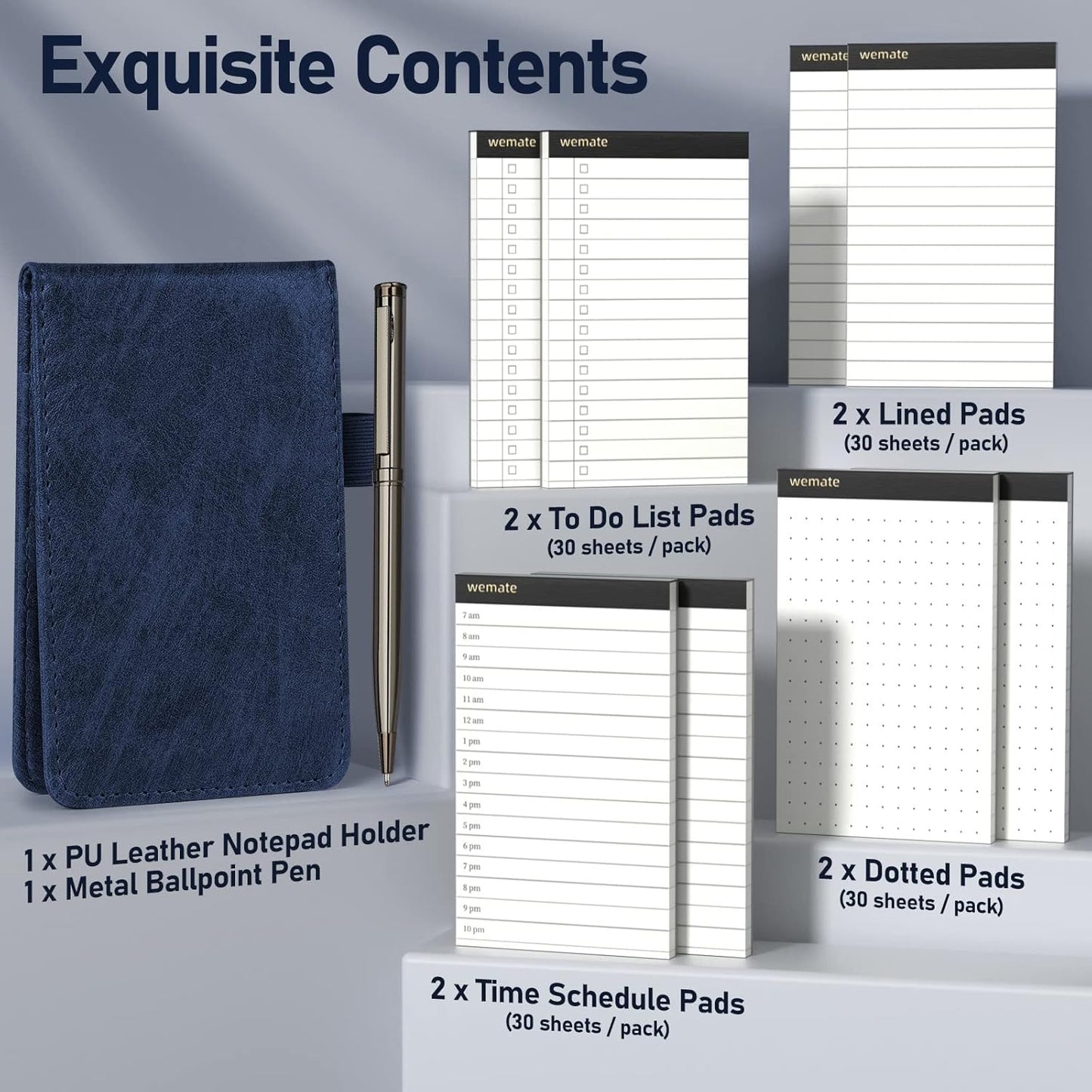 WEMATE 10 Pieces Small Notepad Holder Set Pocket Notebook - Included Mini Pocket Notepad Holder Set with 8 Memo Book Refills and Metal Pen for Meetings, Daily Records, and Notes 3 x 5 Inch (Black)