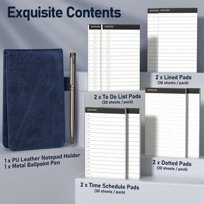 WEMATE 10 Pieces Small Notepad Holder Set Pocket Notebook - Included Mini Pocket Notepad Holder Set with 8 Memo Book Refills and Metal Pen for Meetings, Daily Records, and Notes 3 x 5 Inch (Black)