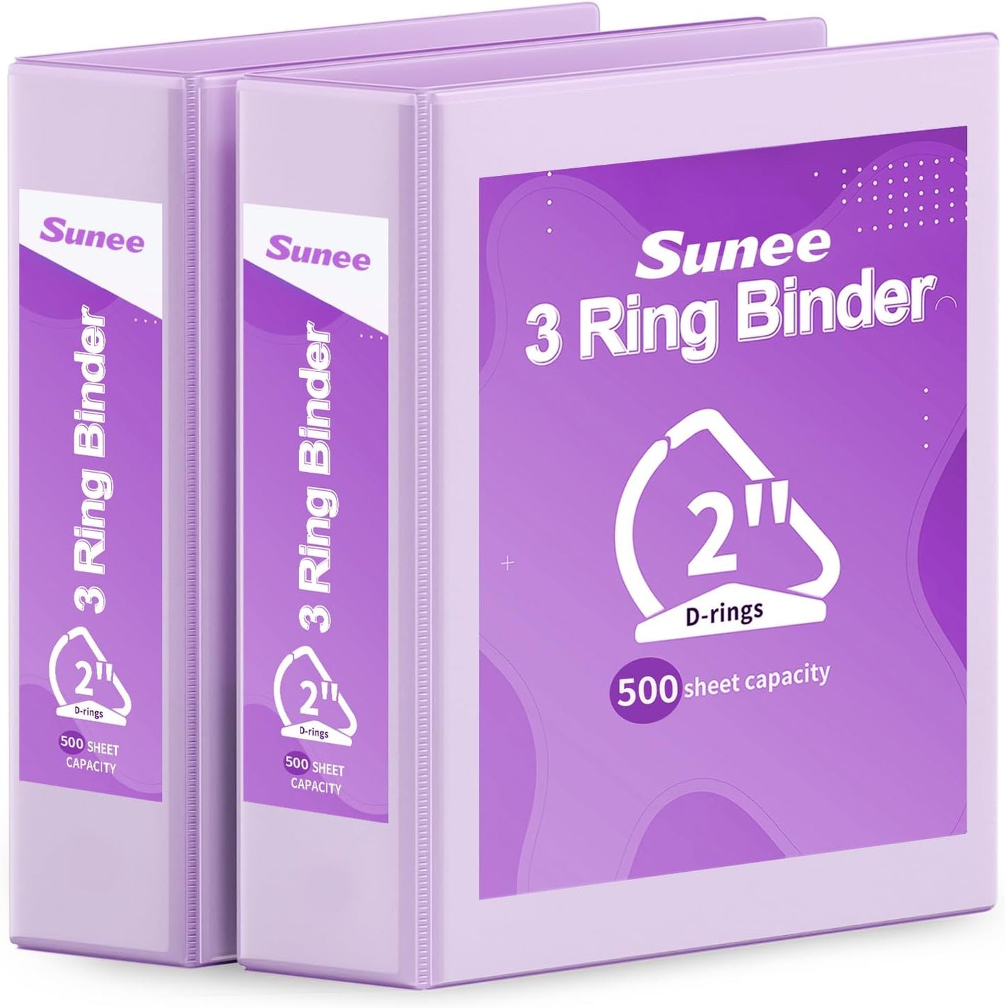 SUNEE 3 Ring Binder 2 Inch, Clear View Binder Three Ring PVC-Free (Fit 8.5x11 Inches) for School or Office Supplies, Light Purple, 1 Pack