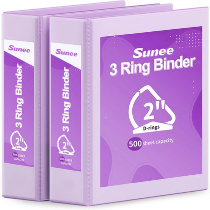 SUNEE 3 Ring Binder 2 Inch, Clear View Binder Three Ring PVC-Free (Fit 8.5x11 Inches) for School or Office Supplies, Light Purple, 1 Pack