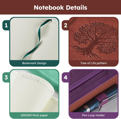 Hardcover Lined Notebook Journal for Writing, 320 Pages Leather Thick College Ruled Notebook Journal with 100GSM Paper, A5 (5.7'' X 8.4'') Daily Journal for Women Men Work Organization, Black