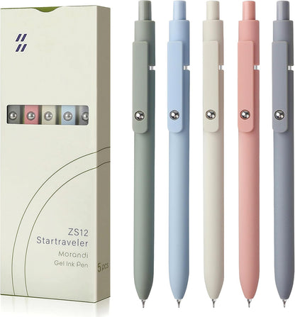 FIOVER 5pcs Gel Pens Quick Dry Ink Pens Fine Point Premium Retractable Rolling Ball Gel Pens Black Ink Smooth Writing for School Office Home