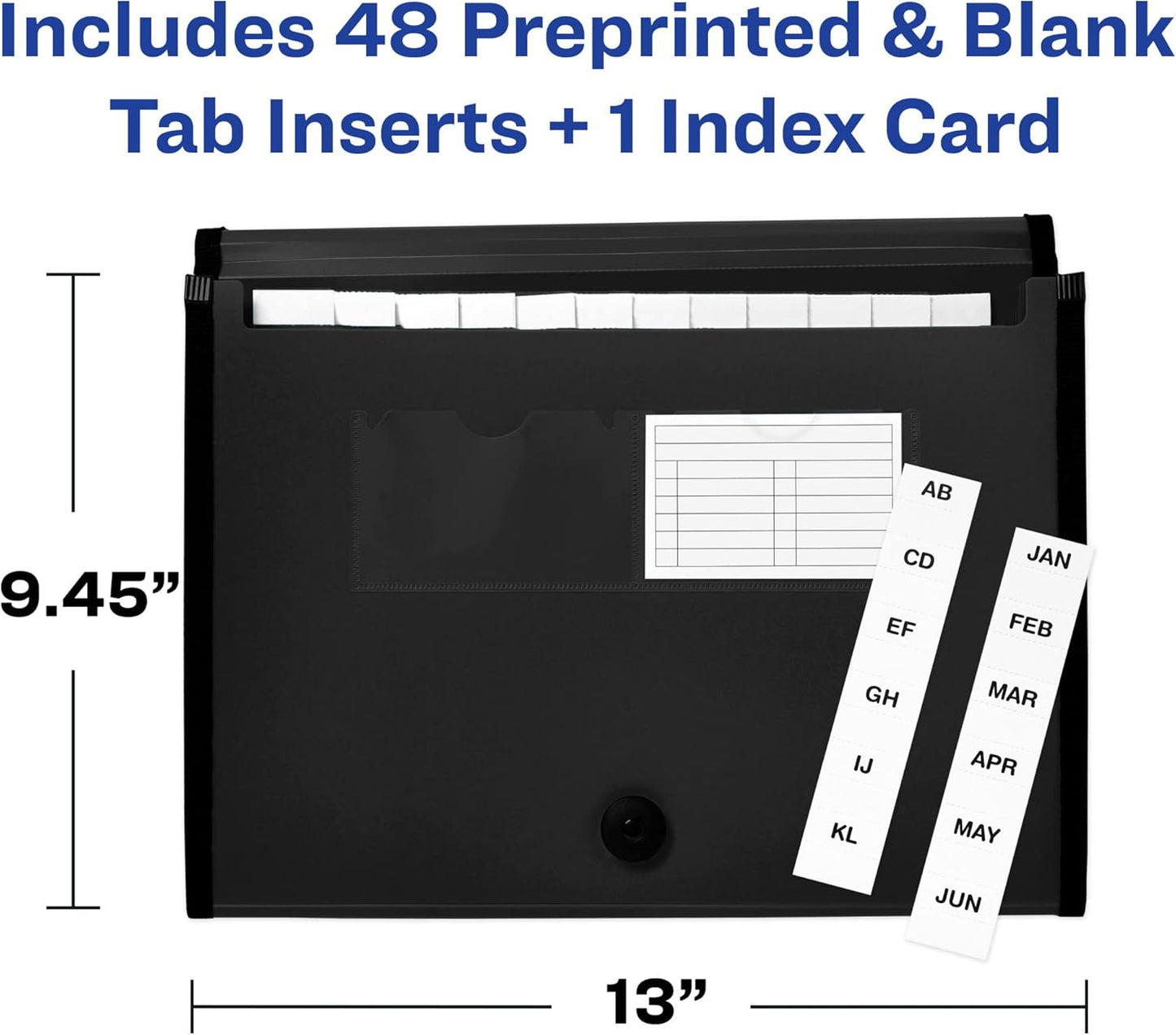 Avery Expanding File Folder Organizer, 13-Pocket Accordion File Organizer, Black, Holds 425 Letter/A4-Size Sheets (73553)