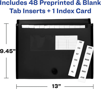 Avery Expanding File Folder Organizer, 13-Pocket Accordion File Organizer, Black, Holds 425 Letter/A4-Size Sheets (73553)