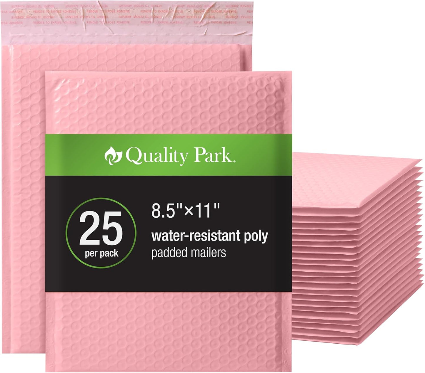 Quality Park Bubble Mailers, 8.5 x 11 Shipping Envelopes, Water Resistant White Poly Padded Envelopes, Redi-Strip Peel Off Closure, 25/Box (QUA85859)