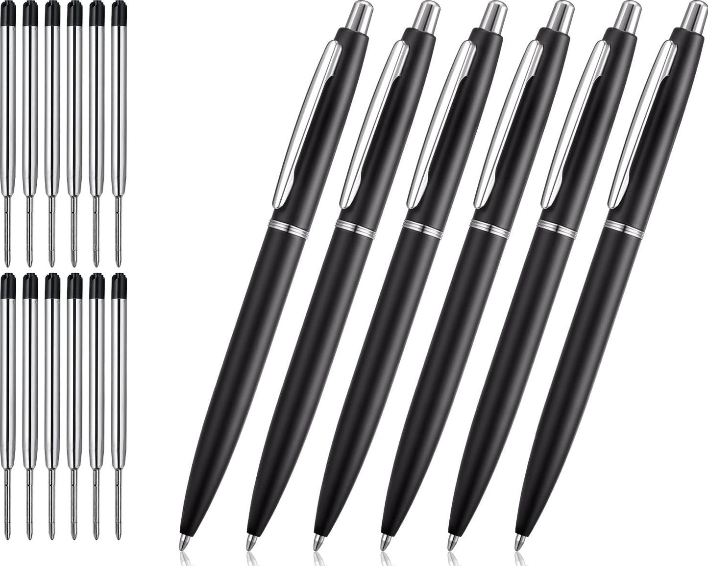 ChaoQ 3 Pcs Retractable Metal Ballpoint Pens, for Gift, Business, Office, 1.0mm Medium Point Black Ink, 6 Extras Replaceable Metal Refills - Stainess Steel