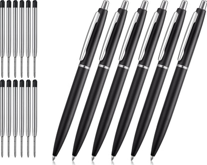 ChaoQ 3 Pcs Retractable Metal Ballpoint Pens, for Gift, Business, Office, 1.0mm Medium Point Black Ink, 6 Extras Replaceable Metal Refills - Stainess Steel