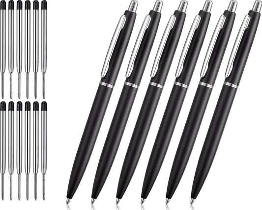 ChaoQ 3 Pcs Retractable Metal Ballpoint Pens, for Gift, Business, Office, 1.0mm Medium Point Black Ink, 6 Extras Replaceable Metal Refills - Stainess Steel