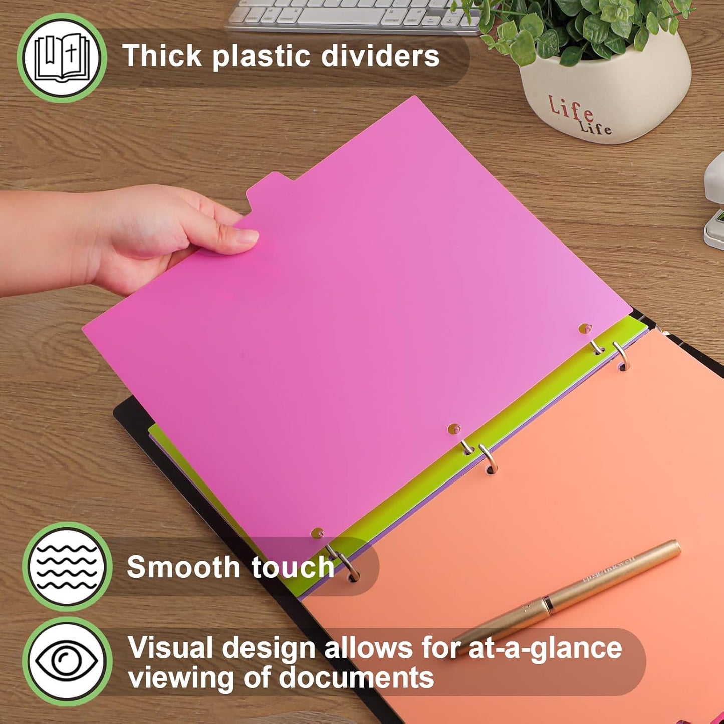 habgp 16Pcs/2 Set Binder Dividers with Tabs, 8 Color Tab for 3 Ring Binder Dividers, Page Folder Dividers for 3 Ring Binder Sheet Paper Protectors, Plastic Tabbed File Dividers with Tabs S099