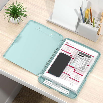 Rimilak Plastic Clipboard with Storage, 8.5 x 11 High Capacity Folio Nursing Case with Pen Holder, Size 14.2 x 9.6 x 1.2″ Folder Side-Opening for Classroom, Teacher, Smooth Writing, Dark Green