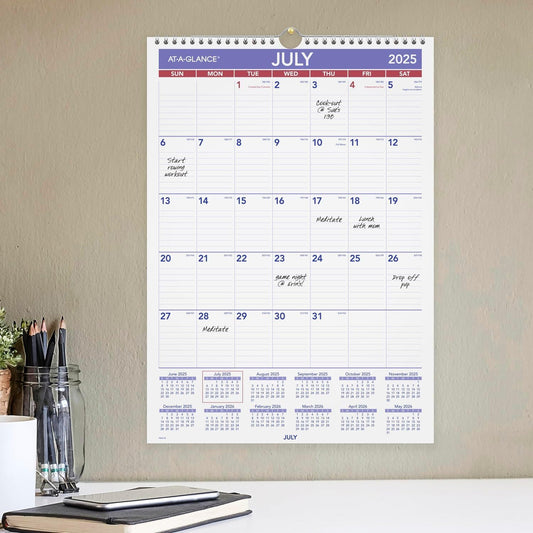 AT-A-GLANCE Wall Calendar 2026-2027 Planner, Academic 12-Month July-June, Monthly, 15-1/2" x 22-3/4", Ruled Daily Blocks (AY328)
