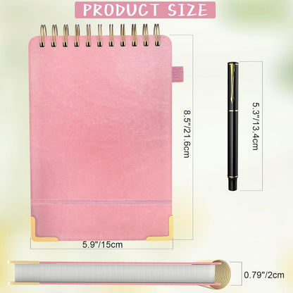 A5 Top Spiral Notebook, Large Leather Hardcover Top Bound Steno Pads, 240 Pages 100 gsm Thick Lined Paper Left Handed Notebook Journal for Work, School, Meeting Writing - Brown, 5.9" x 8.5"