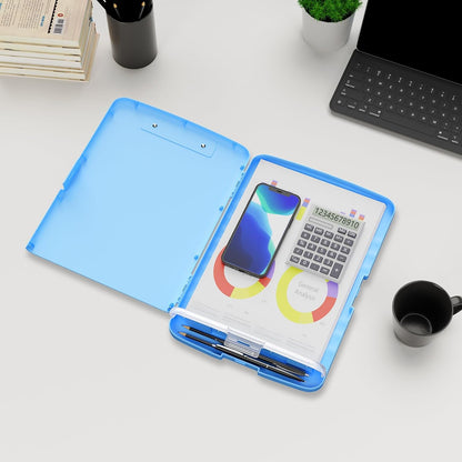Plastic Clipboard with Storage, 8.5 x 11 Storage Organization Box Side-Opening, Heavy Duty Clip Board with Pen Holder and Paper Folder for Nurses, Teachers, Office & School Supply, Orange