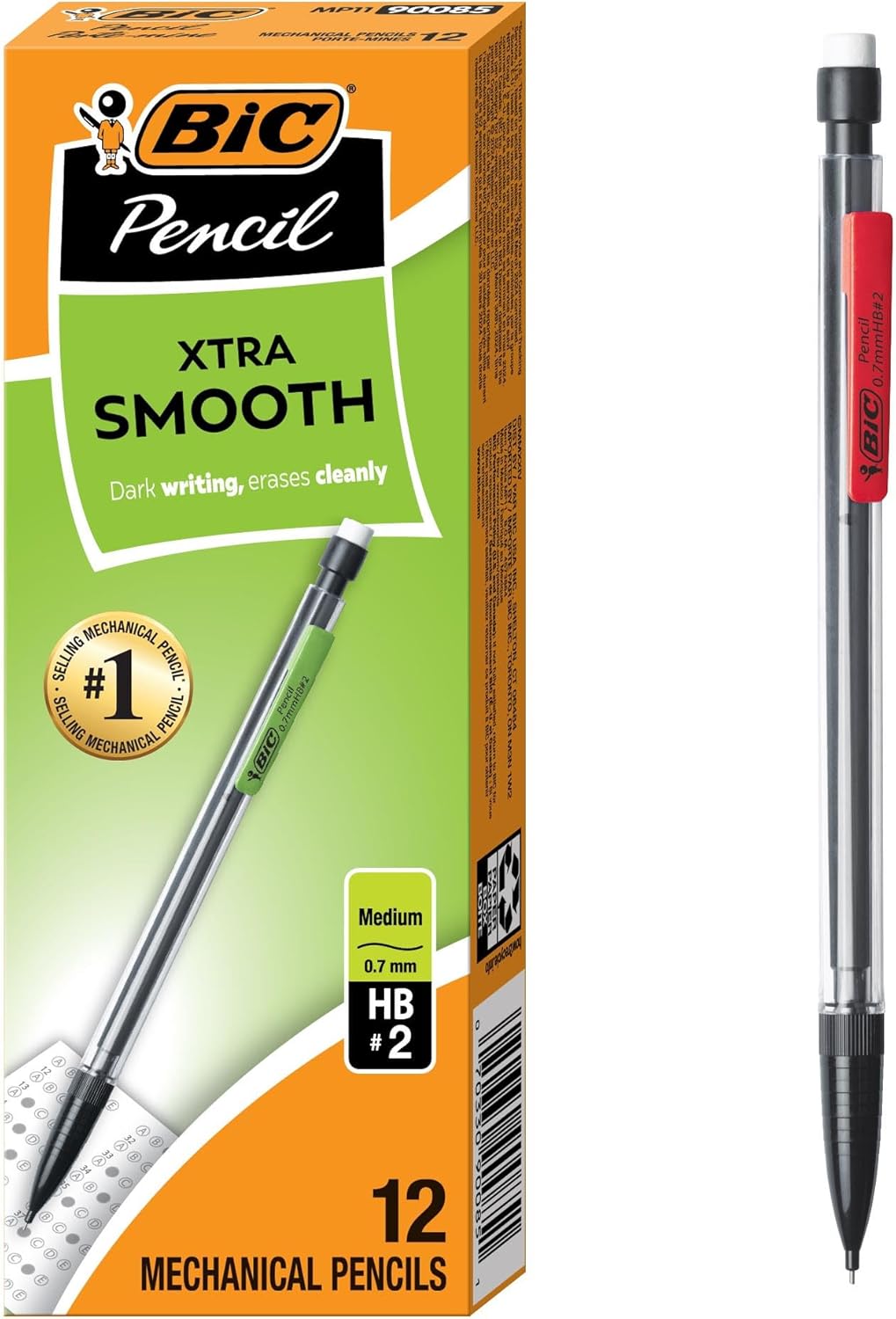 BIC Xtra Comfort Mechanical Pencils with Erasers, Medium Point (0.7mm), 12-Count Pack, Bulk Mechanical Pencils for School or Office Supplies