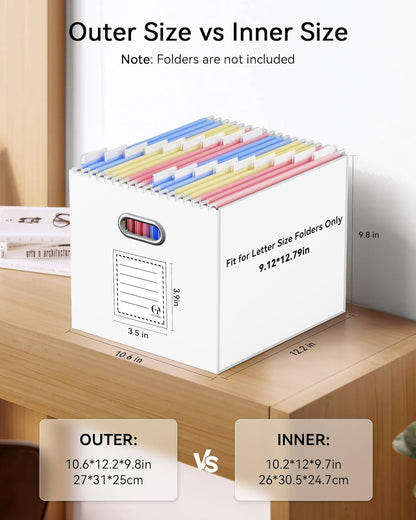 Oterri File Organizer Box, Portable Collapsible Cardboard File Folder Organizer with Handle for Letter Size Hanging Files, Document Storage Box for Home Office & Classroom (4 Packs, Black)