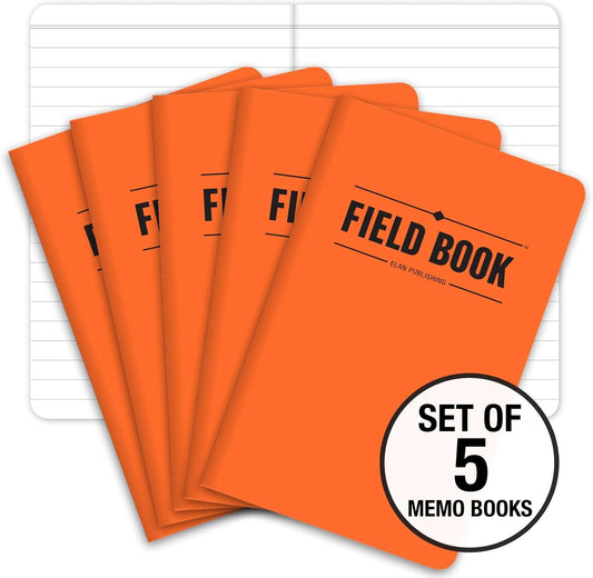 Elan Publishing Company Field Notebook/Pocket Journal - 3.5"x5.5" - Orange - Lined Memo Book - Pack of 5