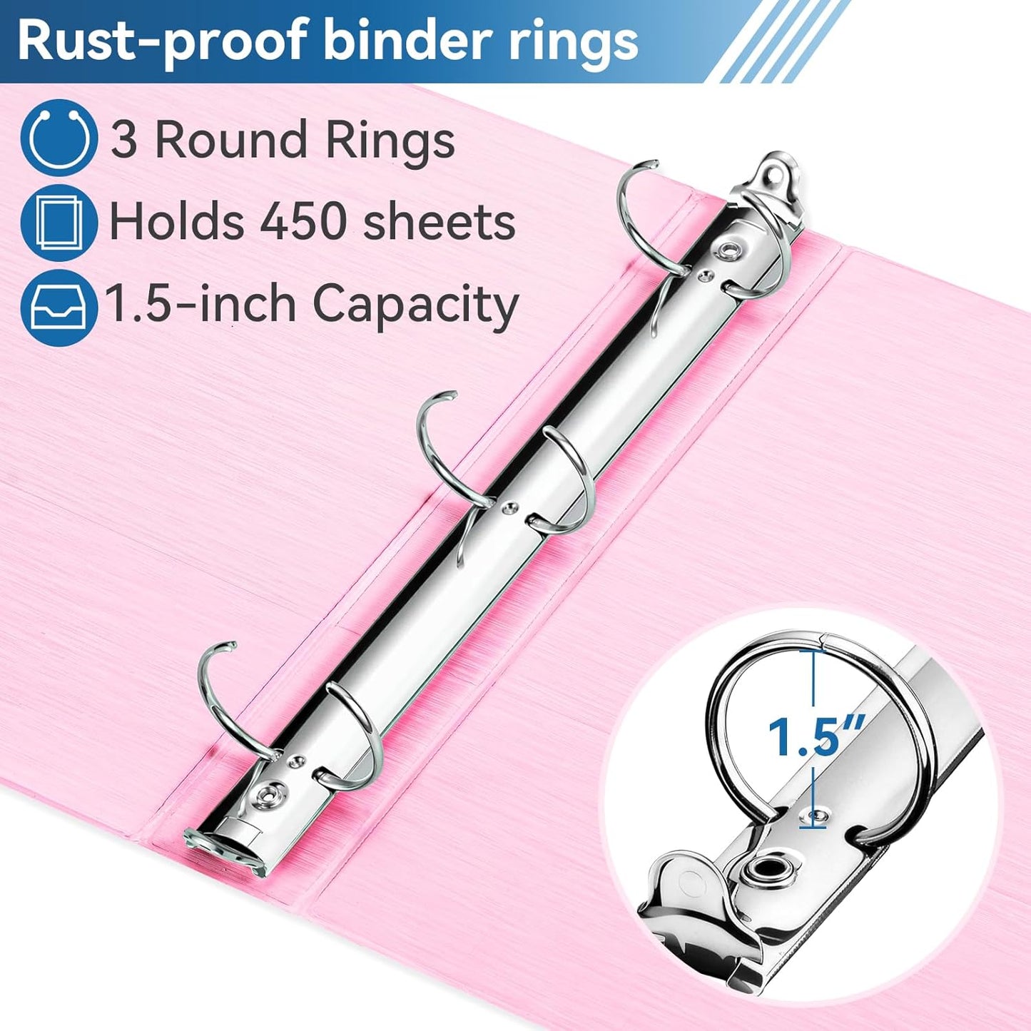SUIN 1.5-Inch 3-Ring Binders with 2 Interior Pockets, Premium Clear View Presentation Binder Holds 325 Sheets Letter Size, Office School Home,6 Pack
