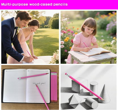 Adhere 25pcs Woodcase Pencils with Eraser Premium Pre-Sharpened Hexagon Graphite 2B pencils ideal for home, office writing including a Free Sharpener(Pink・25pcs)