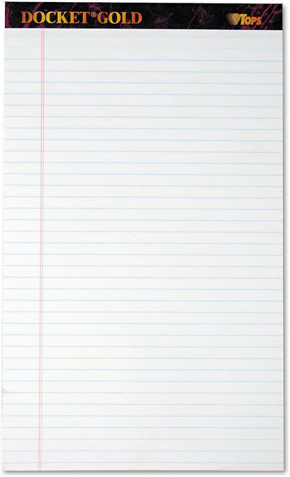 TOPS Docket Gold Writing Pads, 8-1/2" x 14", Legal Rule, White Paper, 50 Sheets, 12 Pack (63990)