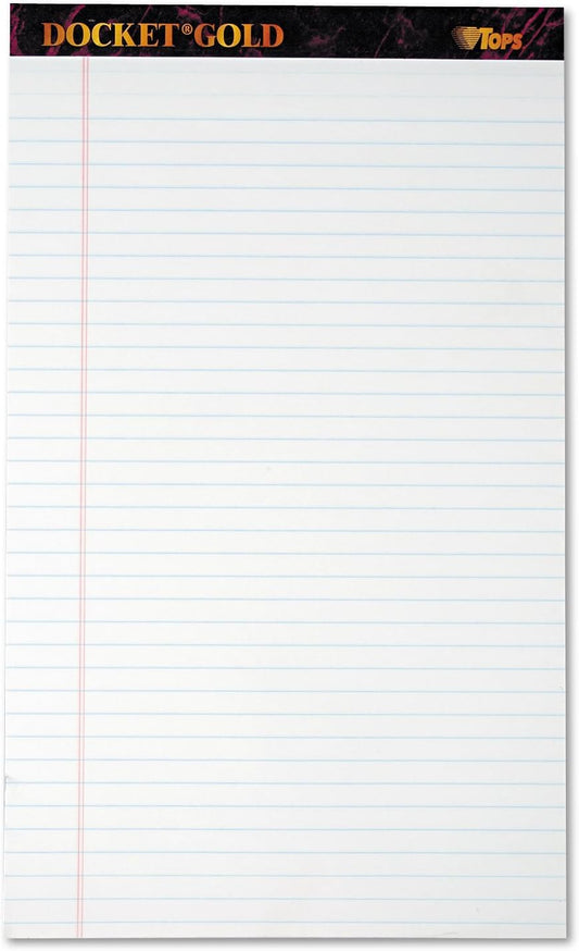 TOPS Docket Gold Writing Pads, 8-1/2" x 14", Legal Rule, White Paper, 50 Sheets, 12 Pack (63990)