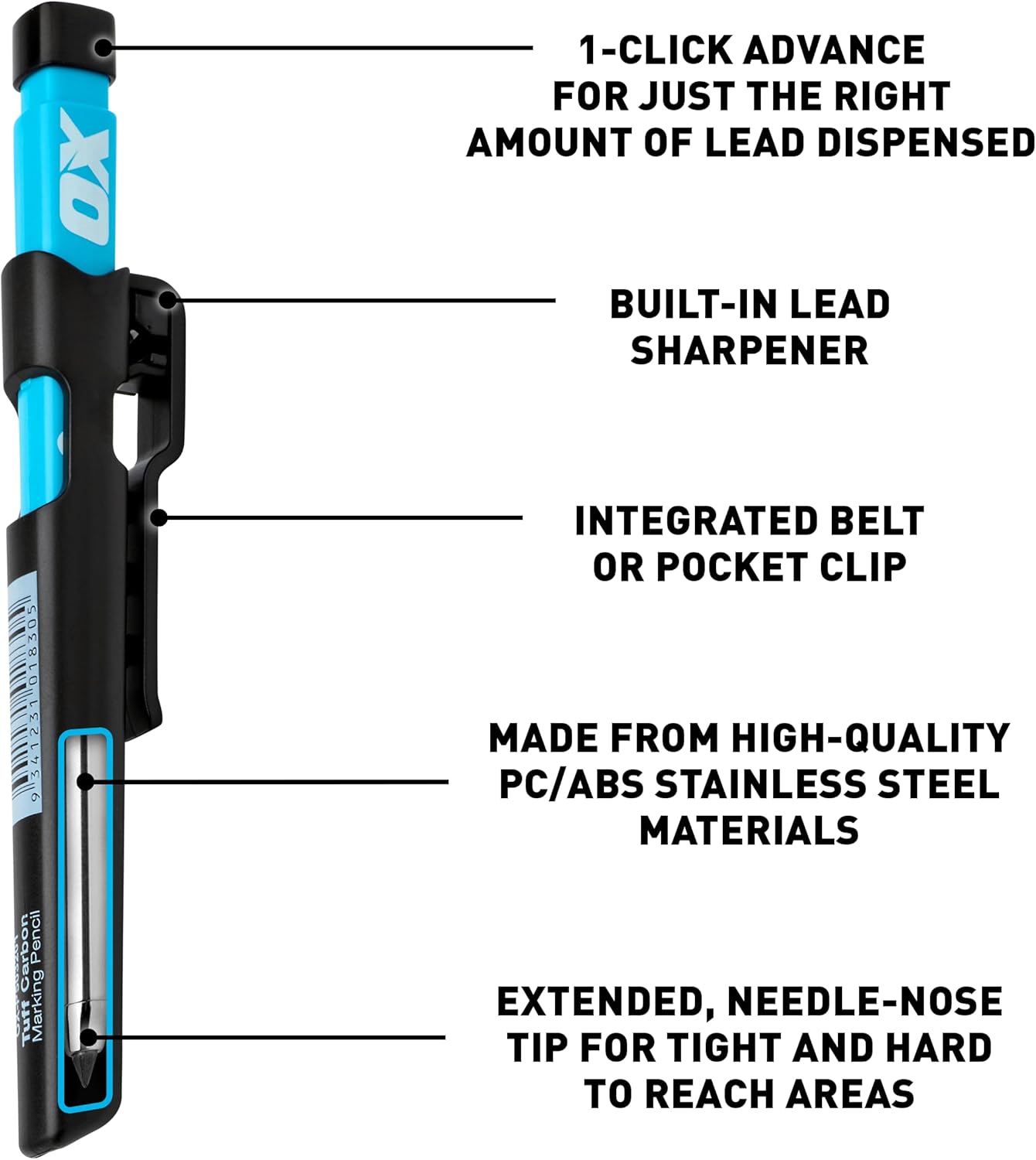 OX Tools 2.88 mm Tuff Carbon Marking Carpenter Pencil Lead Refills – 10 Pack Break Resistant Graphite Replacements for Construction, Woodworking & Deep‑Hole Mechanical Pencils