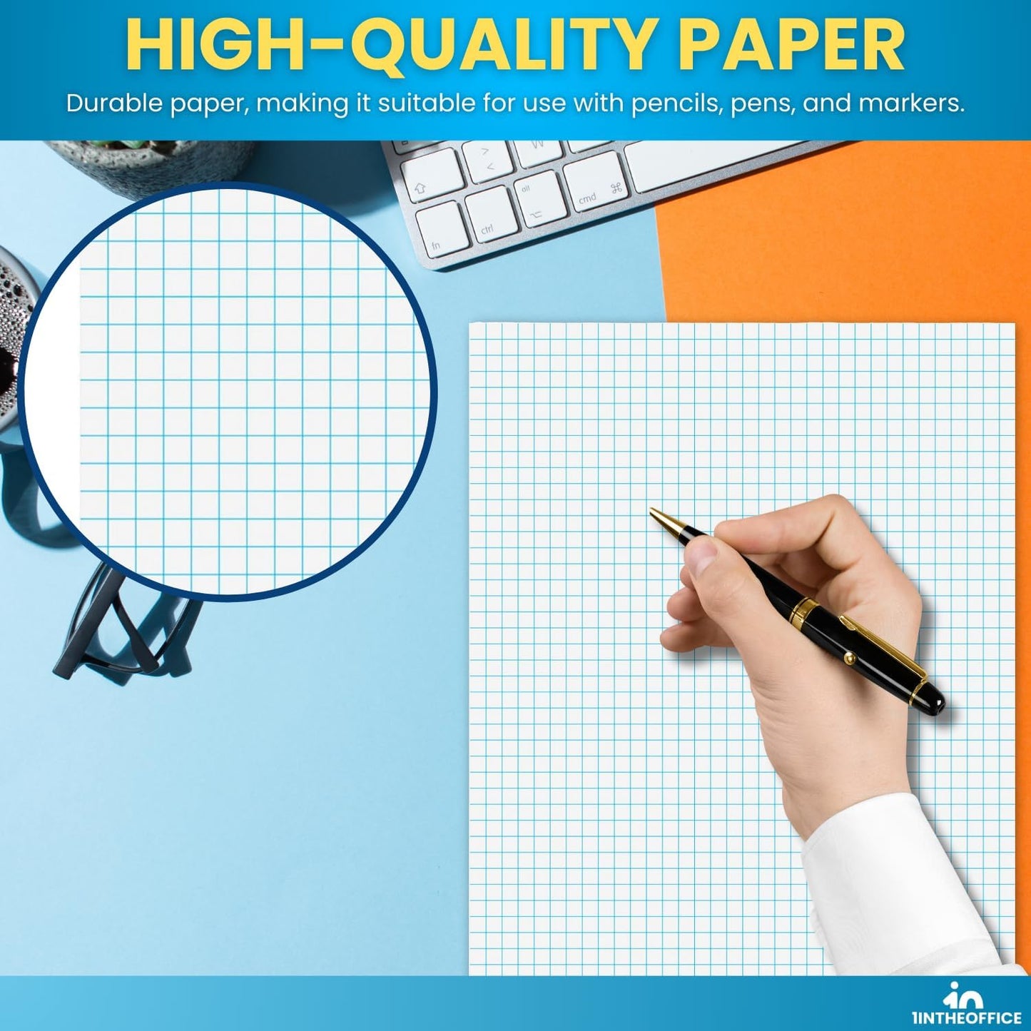 1InTheOffice Graph Pads, 8.5" x 11", Quadrille Pad 8.5 x 11, 50 Sheets/Pad (6 Pack)