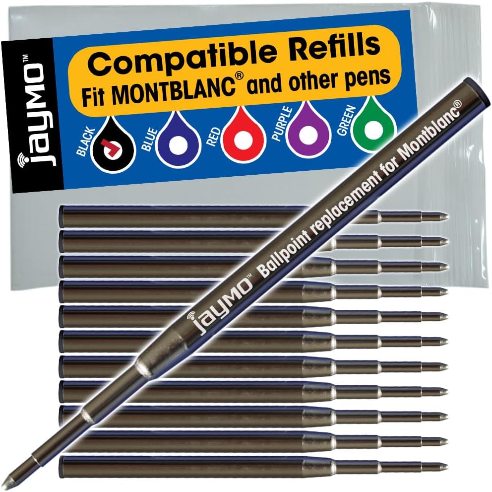 Jaymo Replacement for Montblanc 116218 - Measures 3.875 in / 98 mm Long - Ballpoint Pen Refill - 6 Purple