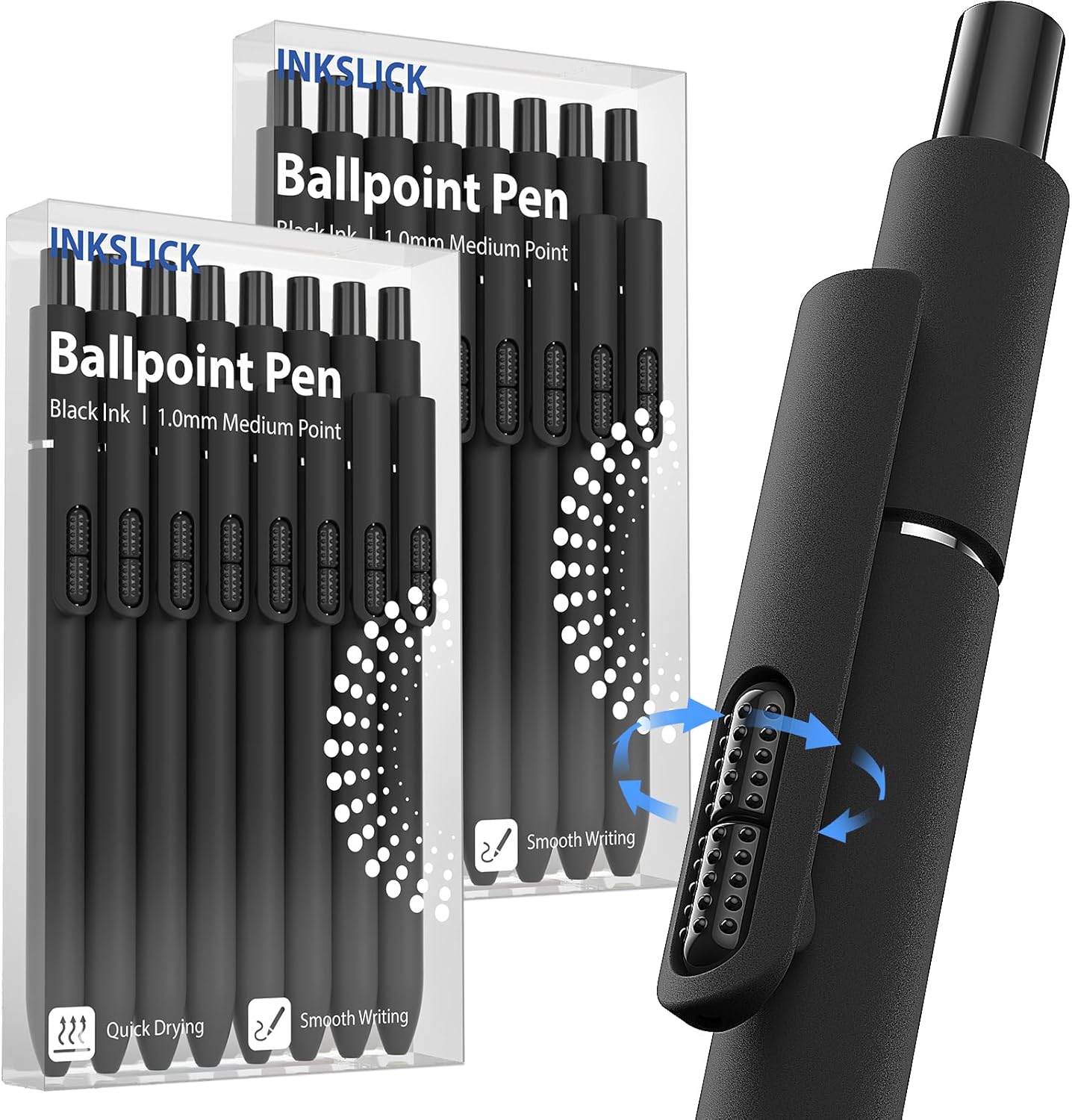 8 Pcs Black Ballpoint Pens - 1.0mm Medium Point Smooth Writing Black Ink Ball Point Pens | High-end Long Lasting Retractable Pen for School, Home, Office (Vintage-8pcs)