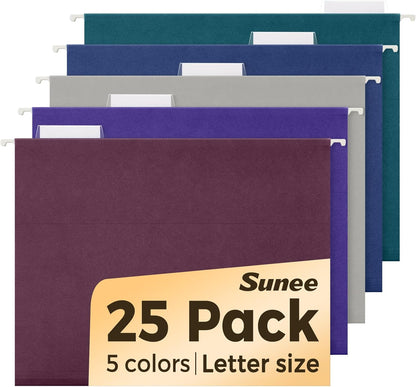 SUNEE Hanging File Folders, 25 Pack Letter Size Hanging File Folders with 1/5-Cut Tabs, Ideal for Home and Office Organization and Papers Classification, Bright Neon Pink