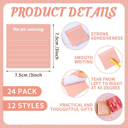 Yinder 48 Pcs Inspirational Sticky Notes Cute Motivational Sticky Notes Pad End of Year Employee Appreciation Gifts Bulk for Teacher Nurse Coworkers Office Supplies 3 x 3'' (Thank You,Dark Color)