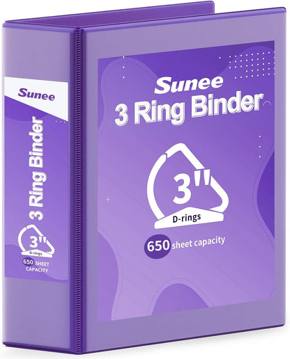 SUNEE 3 Ring Binder 2 Inch, Clear View Binder Three Ring PVC-Free (Fit 8.5x11 Inches) for School or Office Supplies, Light Purple, 1 Pack