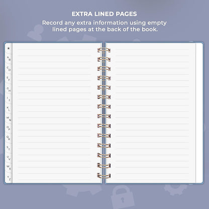 Clever Fox Password Book Spiral – Internet Address & Password Organizer with Laminated Alphabetical Tabs – Password Keeper Journal – Hardcover, Medium Size, 6.1x7.7” (Mystic Blue)