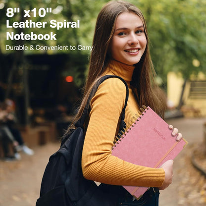 College Ruled Notebook, Spiral Notebook, Leather Hardcover Notebook Journal for Women Men, 5 Subject Notebook with Dividers, Journaling Notebooks for Work School, B5 Lined Notebook, 8" x 10", Teal