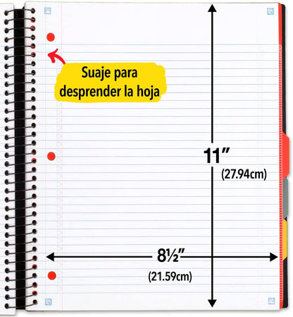 Five Star Advance Spiral Notebook + Study App, 5 Subject, College Ruled Paper, 8-1/2" x 11", 200 Sheets, Spiral Guard, Movable Tabbed Dividers, Black (73144)
