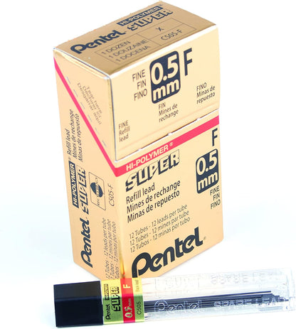 Pentel Super Hi-Polymer Lead Refill, 0.5mm, Fine, H, 144 Pieces of Lead (C505-H)