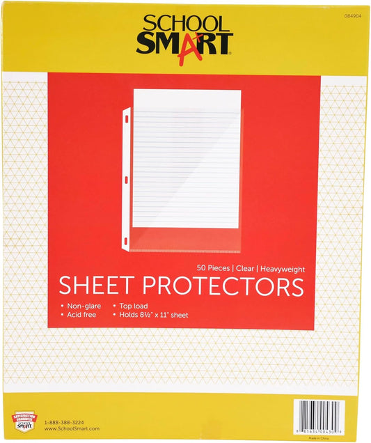 School Smart Top Load Heavyweight Polypropylene Non Glare Sheet Protectors - Pack of 50 - Clear - 084904