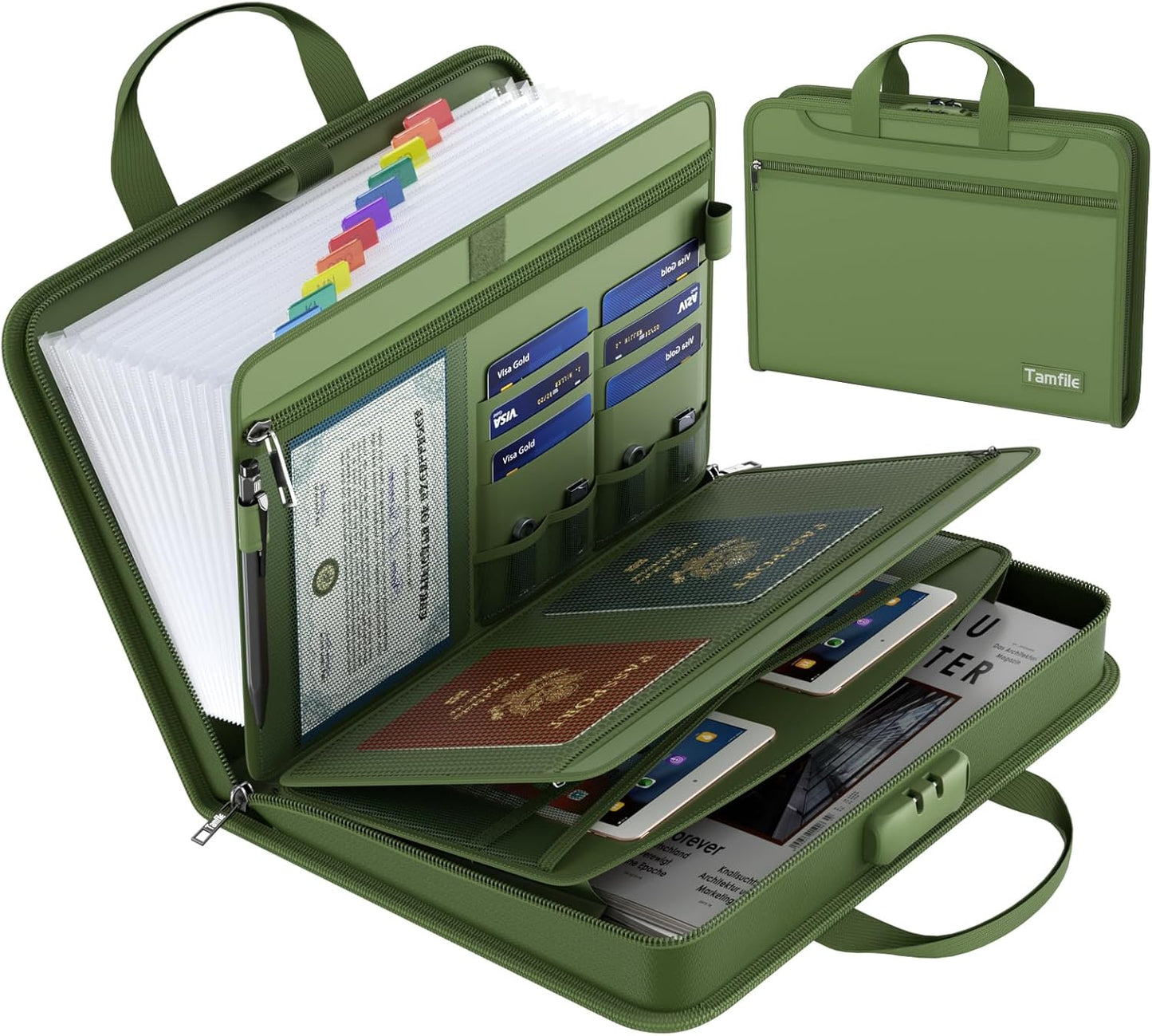 5200℉ Fireproof Accordion File Organizer with Lock, Thickened Document Organizer 13 Pocket with Zipper & Labels, Important Document Organizer, Expanding File Folder with Handle for Letter A4 (Grey)