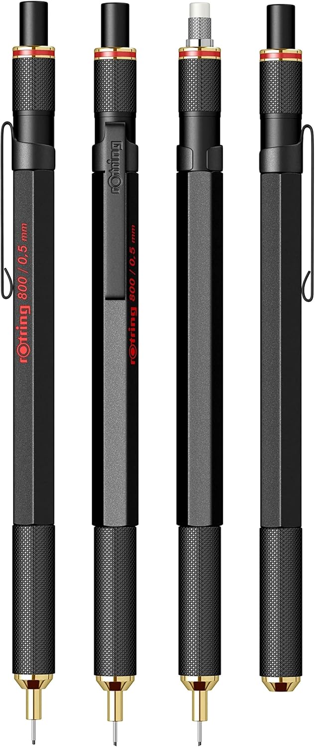 rOtring 800 Retractable Metal Mechanical Pencil, 0.5mm, Black Barrel - For Drafting, Engineering, Architecture Professionals