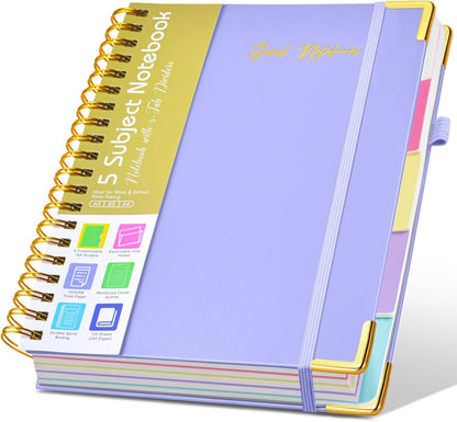 Hardcover Large Spiral Notebook 8.5" x 11" with Removable Dividers Tabs, 300 pages Leather 5 Subject Notebook College Ruled, A4 Journal for Women Men, Notebooks for Work School Note taking,Black