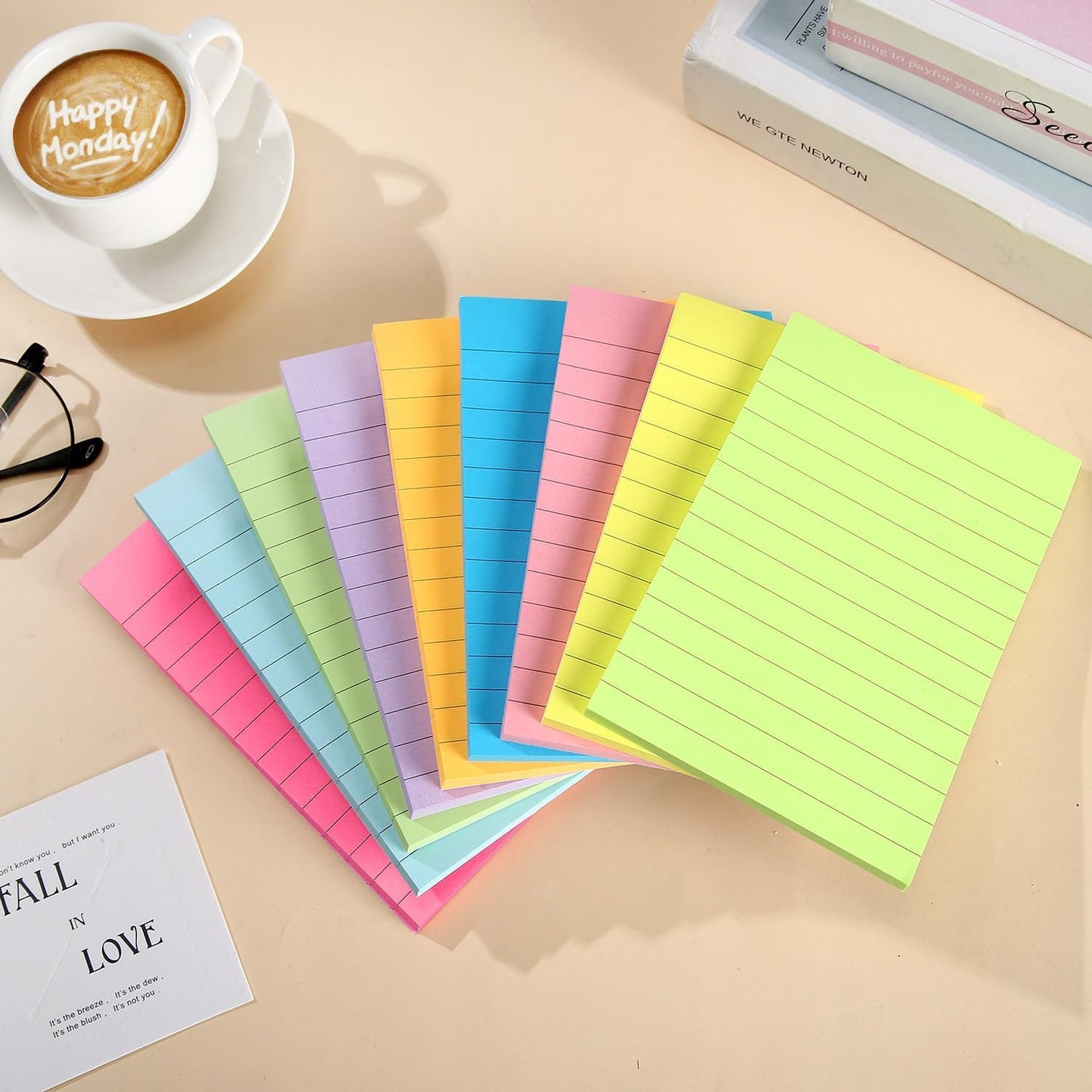 12 Pack Lined Sticky Notes 4x6 in Bright Colors Self-Stick Note Pads with Lines, Colorful Bulk Sticky Memo Pad for School, Office, Meeting