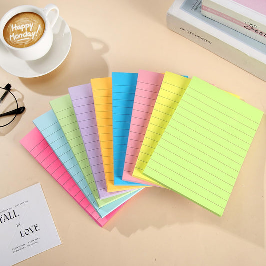 12 Pack Lined Sticky Notes 4x6 in Bright Colors Self-Stick Note Pads with Lines, Colorful Bulk Sticky Memo Pad for School, Office, Meeting